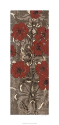 Framed Poppies on Damask I Print