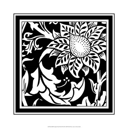 Framed B&amp;W Graphic Floral Motif II Print