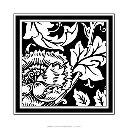 Framed B&amp;W Graphic Floral Motif III Print