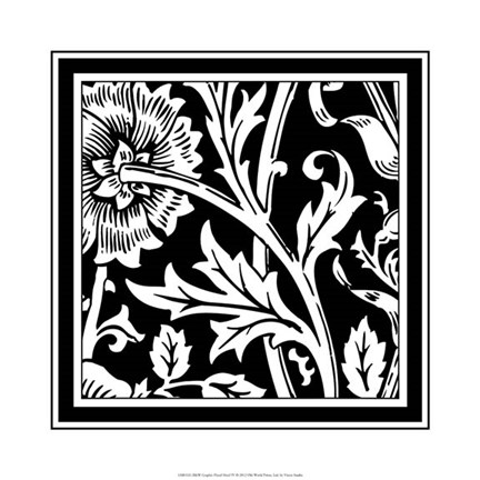 Framed B&amp;W Graphic Floral Motif IV Print