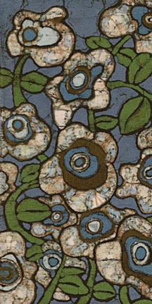 Framed Blue Batik Flowers I Print