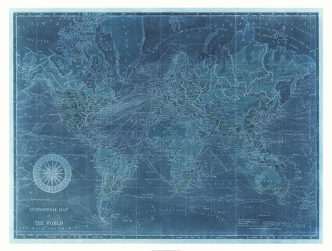 Framed Azure World Map Print