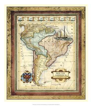 Framed Map of South America Print