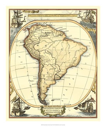 Framed Nautical Map of South America Print