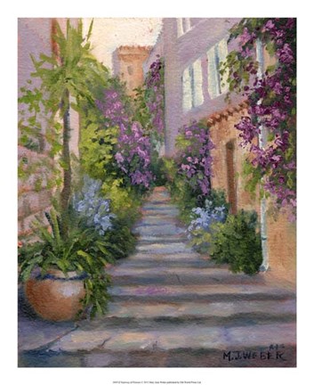 Framed Stairway Of Flowers Print