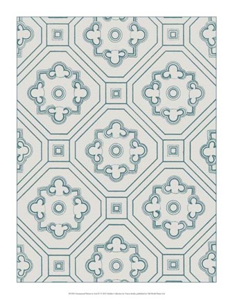 Framed Ornamental Pattern in Teal IV Print