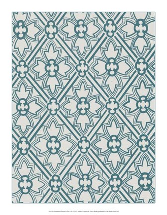 Framed Ornamental Pattern in Teal VIII Print