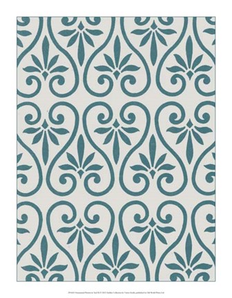 Framed Ornamental Pattern in Teal IX Print