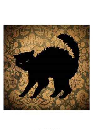 Framed Cat &amp; Damask Print