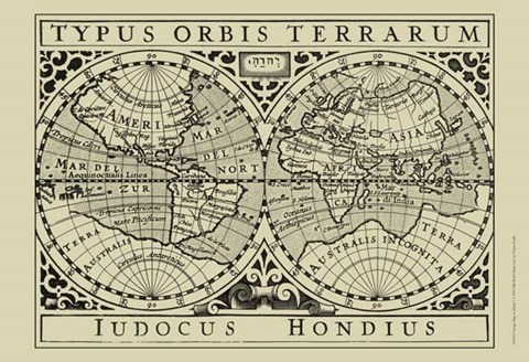 Framed Vintage Map on Khaki I Print