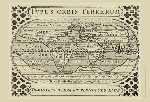 Framed Vintage Map on Khaki II Print