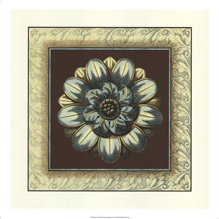 Framed Brown &amp; Blue Rosettes I brown Print