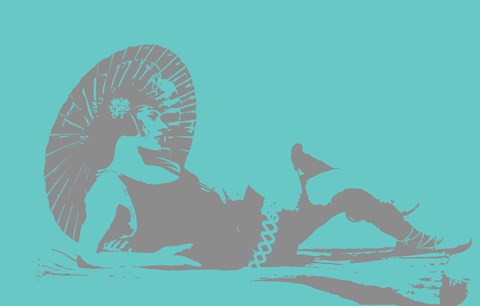 Framed 1920s Parasol on Blue Print