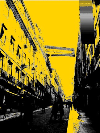 Framed City Street on Yellow Print