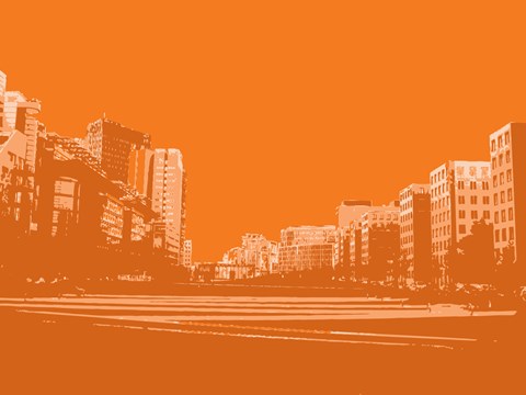 Framed City Block on Orange Print