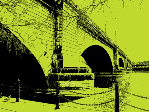 Framed London Bridges on Lime Print