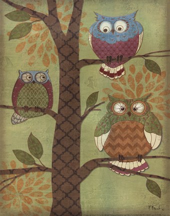 Framed Fantasy Owls Vertical I Print