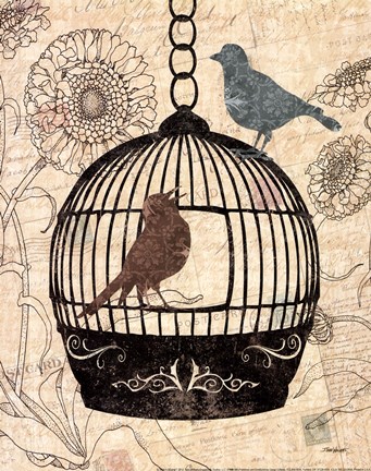 Framed Birds &amp; Blooms I Print