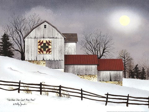 Framed Christmas Star Quilt Block Barn Print