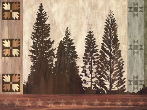 Framed Pine Trees Lodge I Print