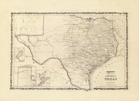 Framed New Map Of The State Of Texas Print