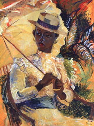 Framed Boater Hat with Parasol Print