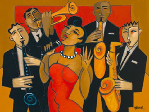 Framed Diva and her Horn Section Print
