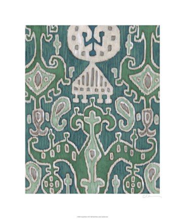Framed Emerald Ikat I Print