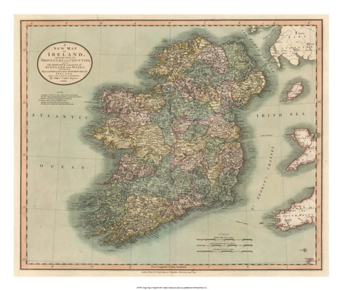 Framed Vintage Map of Ireland Print