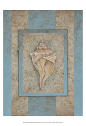 Framed Shell &amp; Damask Stripe II Print