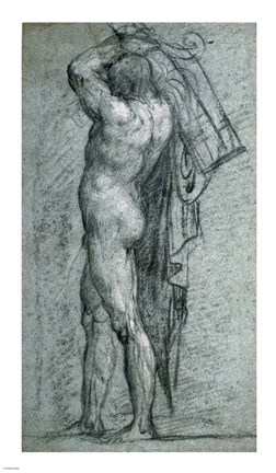 Framed Nude Man Carrying a Rudder on His Shoulder Print