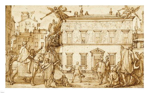 Framed Taddeo Decorating the Facade of Palazzo Mattei Print