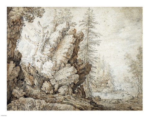 Framed Landscape with Waterfall Print