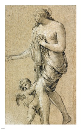 Framed Study of a Female Figure with a Putto Print