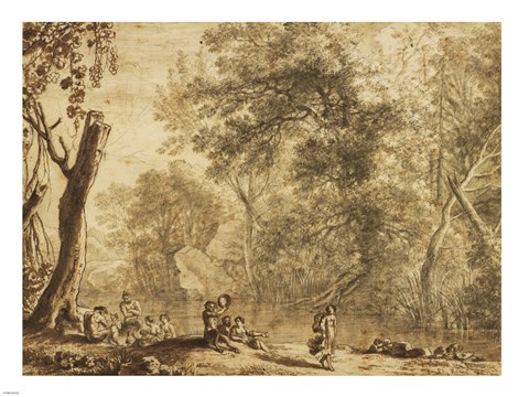 Framed Woodland Landscape with Nymphs and Satyrs Print
