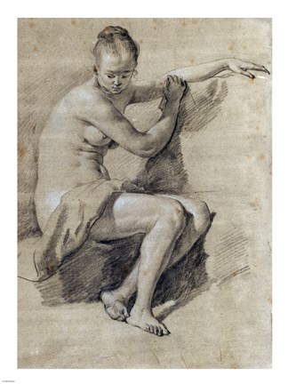 Framed Seated Female Nude Print