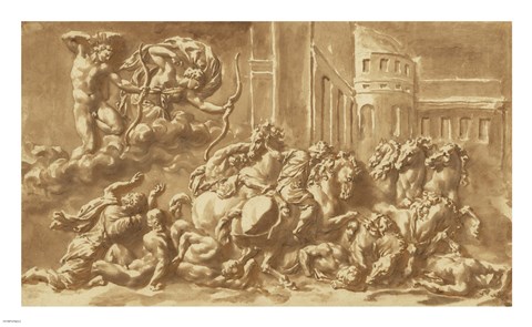 Framed Sons of Niobe Being Slain by Apollo and Diana Print