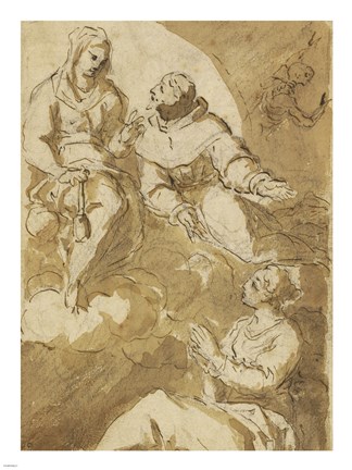 Framed Saint Francis Interceding with the Virgin on Behalf of a Female Saint Print