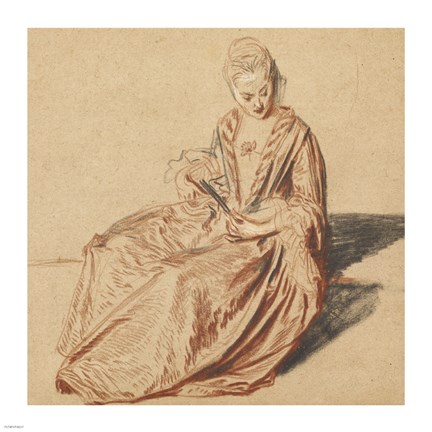 Framed Seated Woman with a Fan Print