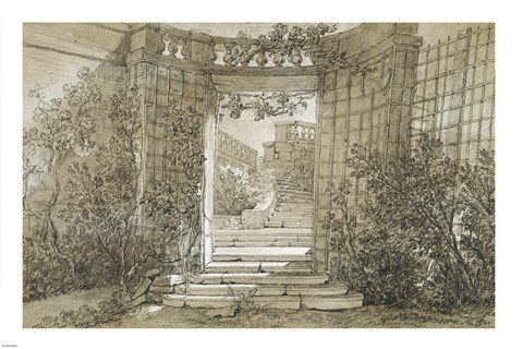 Framed Landscape with a Stairway and Balustrade Print