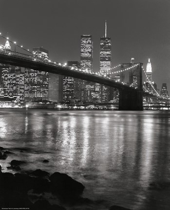 Framed Brooklyn Bridge at Night Print