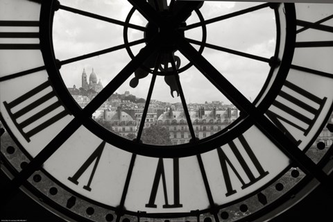 Framed Big Clock Horizontal Black and White Print