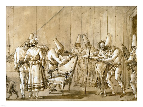Framed Punchinello Is Helped to a Chair Print