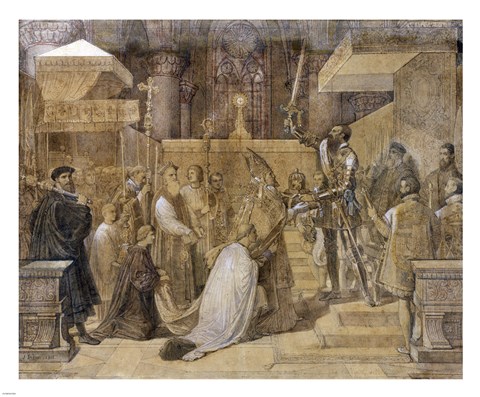 Framed Duke of Alba Receiving the Pope&#39;s Blessing in the Cathedral of St.Gudule Print