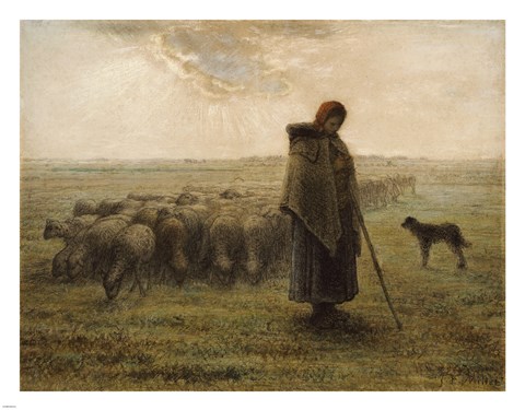 Framed Shepherdess and Her Flock Print