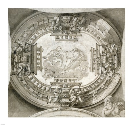 Framed Study for a Ceiling with the Virgin and Christ in Glory Print