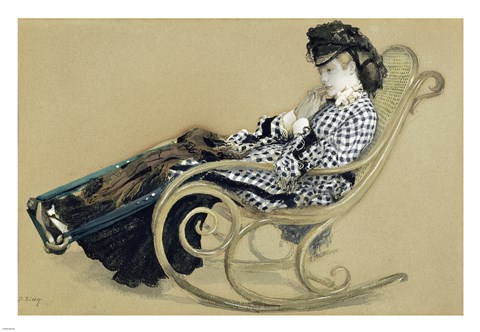Framed Young Woman in a Rocking Chair, study for the The Last Evening Print
