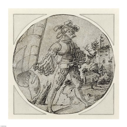 Framed Standard Bearer before a Castle Print