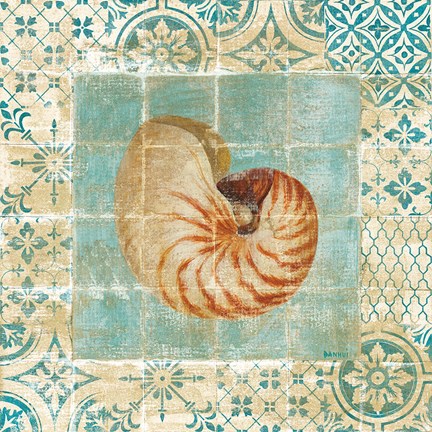 Framed Shell Tiles III Blue Print