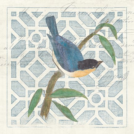 Framed Monument Etching Tile I Blue Bird Print